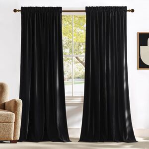 Black Velvet Curtains Blackout Thermal Insulated Solid 2 Panels W52" x L85"